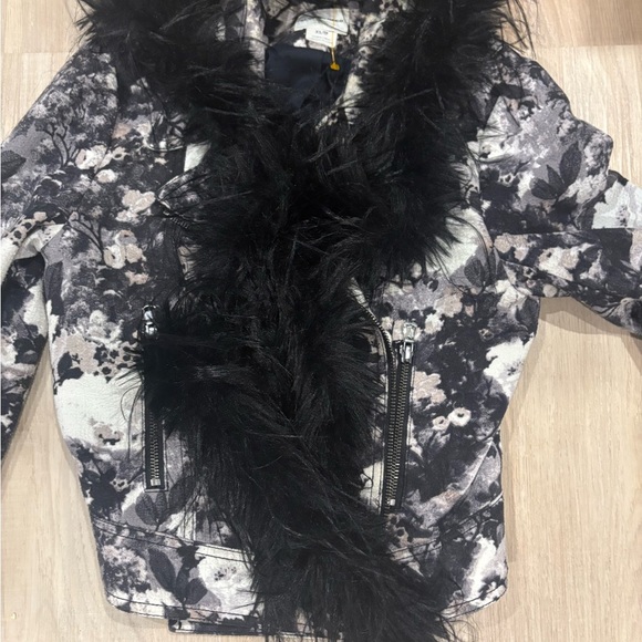 Club Monaco Black and White Bomber Jacket with Faux Fur Collar - Picture 2 of 9